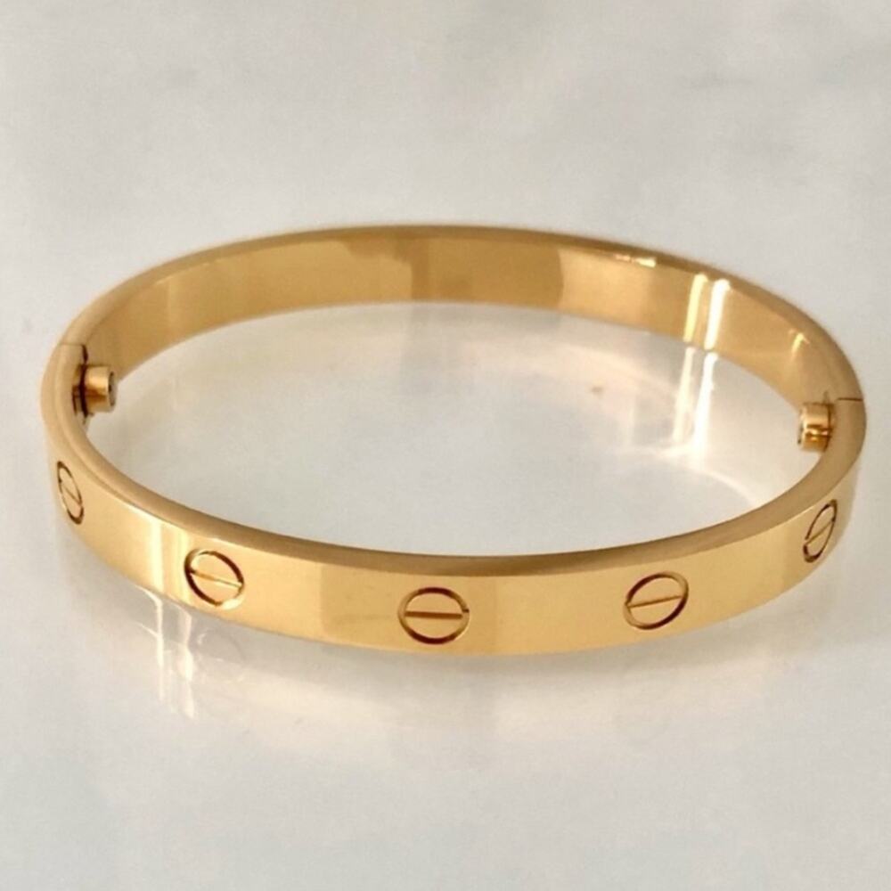 Stamped Love Bangle Bracelet No Stones Gold Plated - Picture 6 of 9